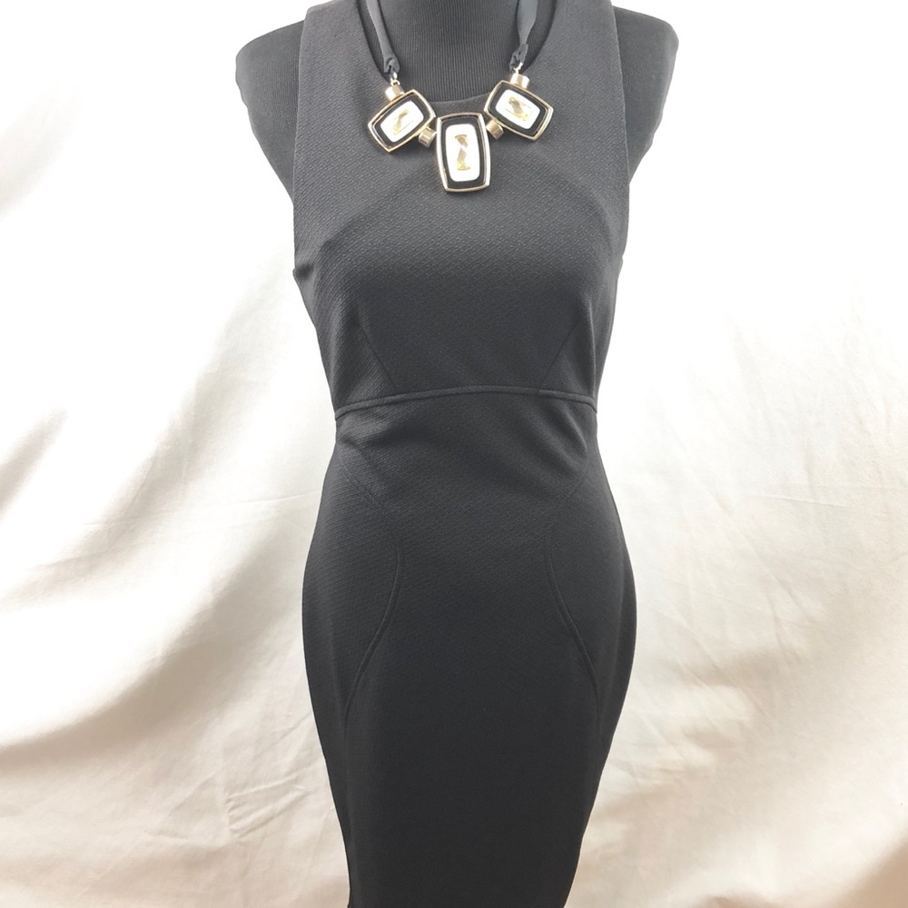Bar III Black Pique Jersey Knit Back Zip Dress